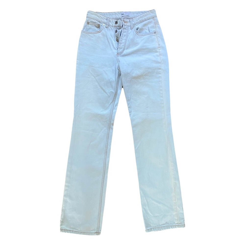 Zara Lightwash Button Front High Rise Classic Straight‎ Leg Jeans Size 2